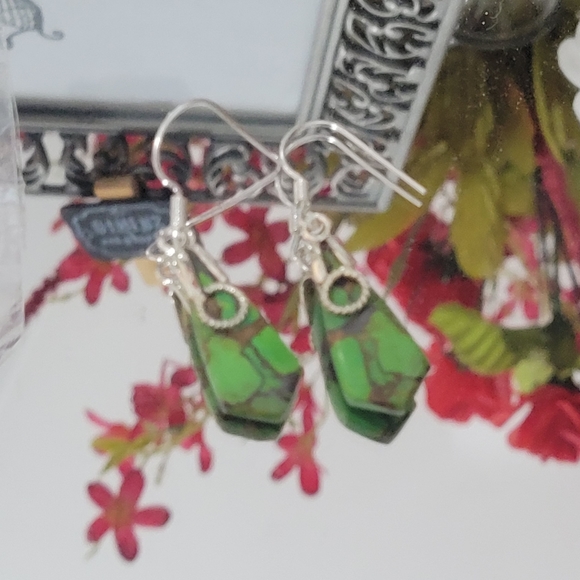 NWT Natural Golden Turquoise 925 Solid Sterling Silver Earrings HANDMADE - Picture 4 of 7